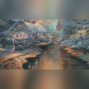 NEW Thomas Kinkade Light Up Wall Hanging Tapestry Reversible Fiber Optic Twinkle